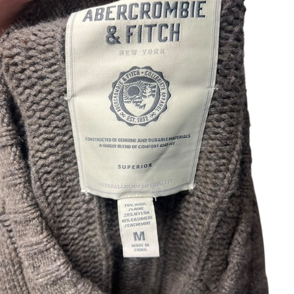 Abercrombie & Fitch Cable Knit Oversized Sweater Pullover Y2K Brown Medium Wool - Picture 3 of 3